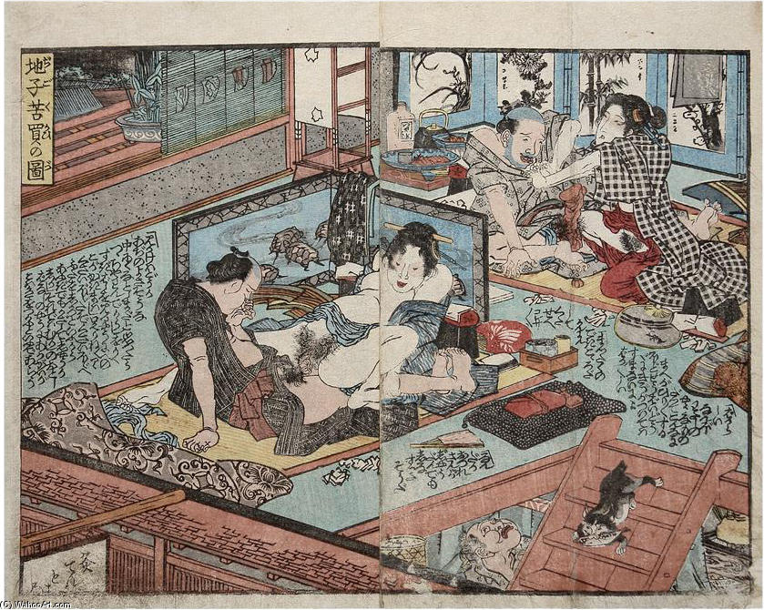 Showing Activity On Several Floors At The Same Time — 歌川国芳