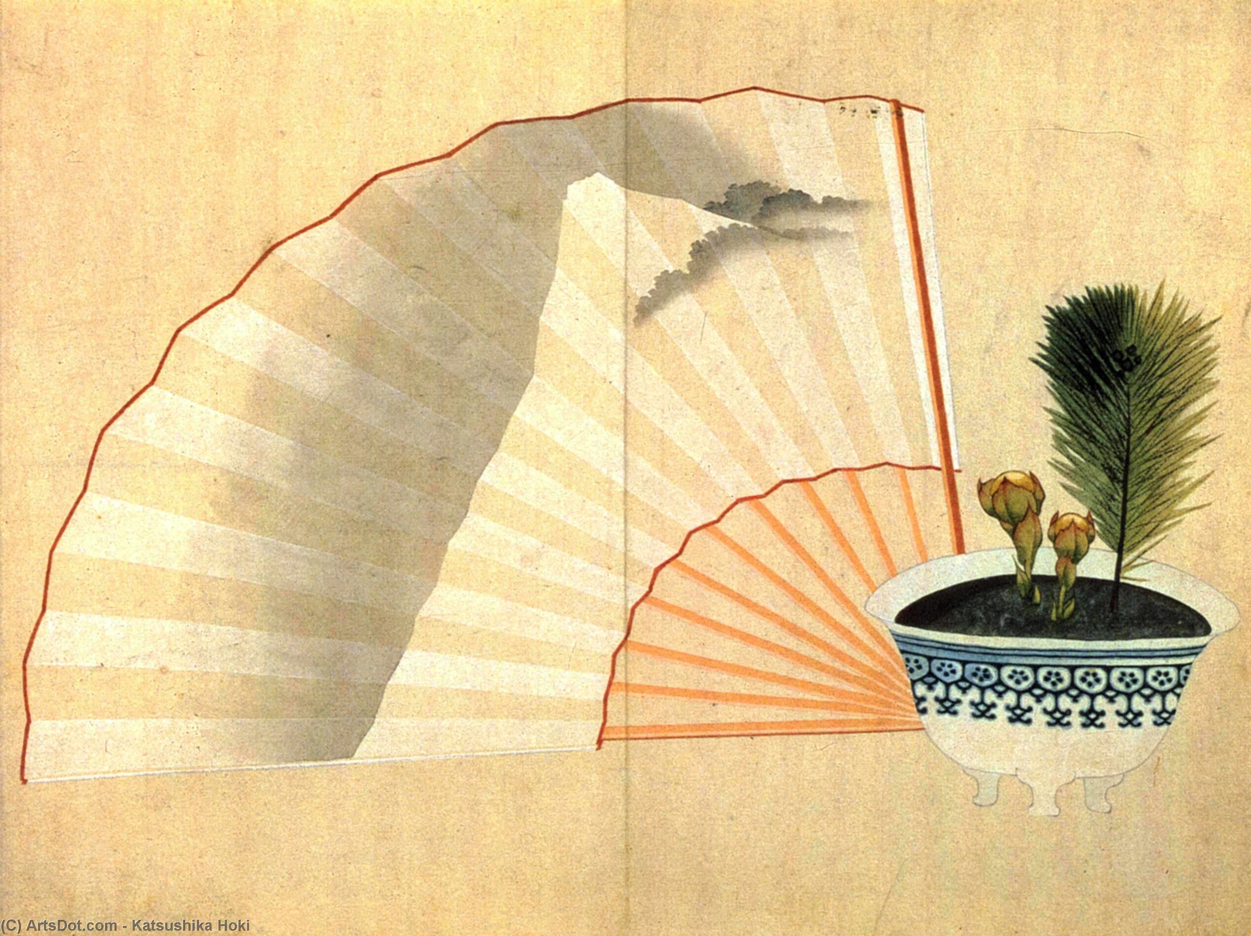 Porcelain Pot With Open Fan — Katsushika Hokusai