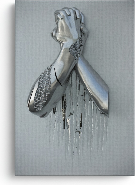 Silvered Metal Sculpture Canvas Wall Art – Prayerful Gesture