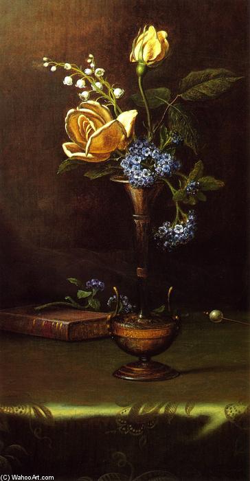 Flowers In A Vase With Book And Hairpin — Martin Johnson Heade