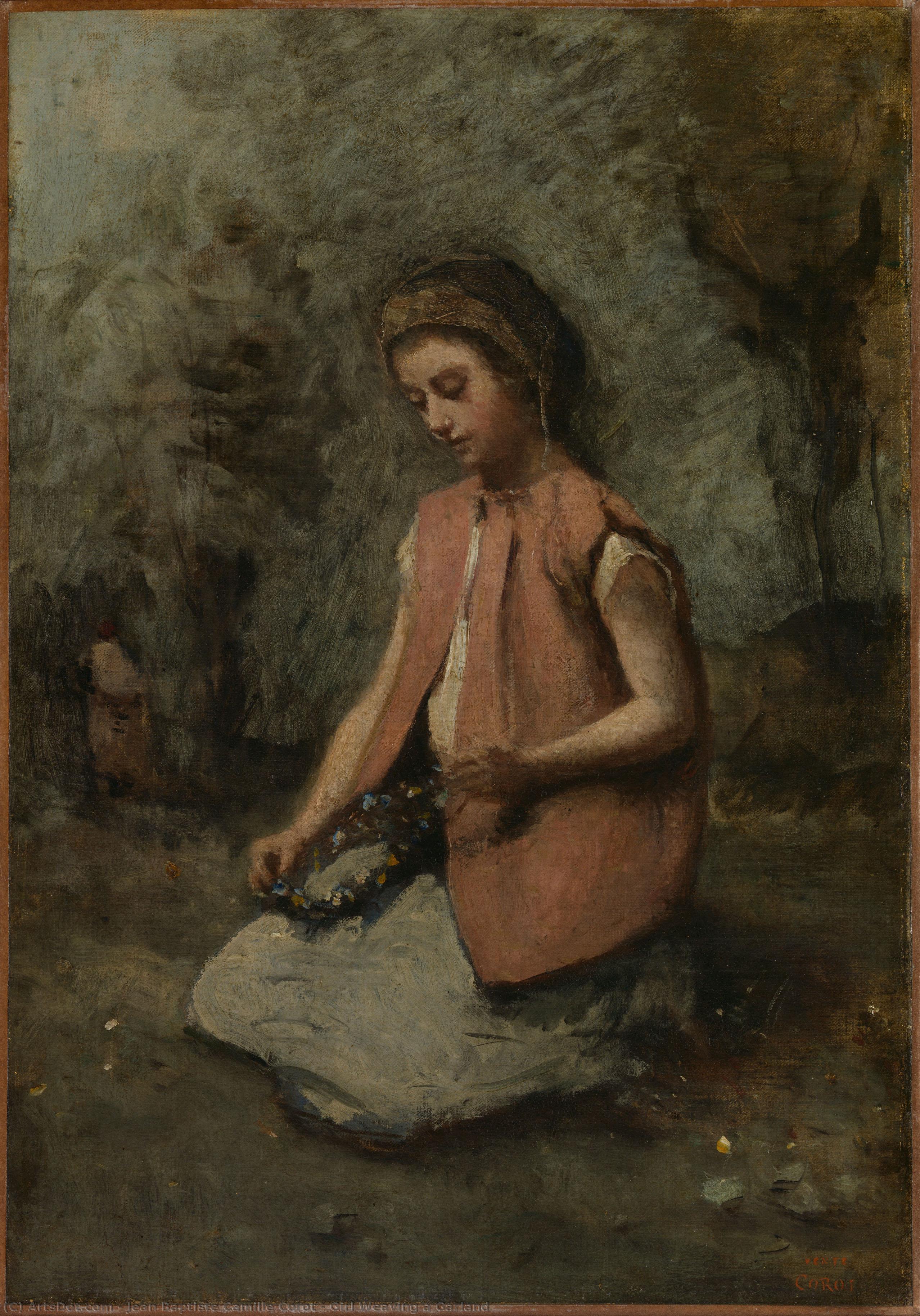 Girl Weaving A Garland — カミーユ・コロー