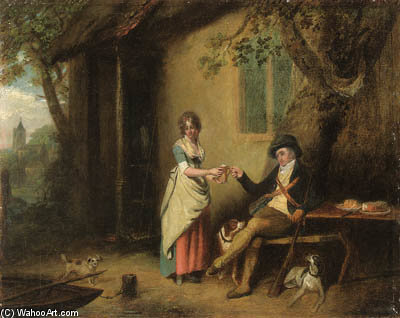 A Sportsman Outside A Country Inn; And An Amorous Couple Outside A Cottage — John Raphael Smith