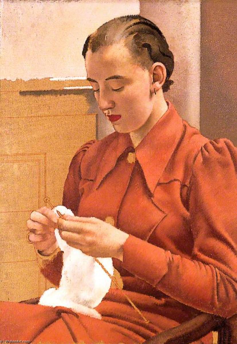 Woman In A Red Dress Knitting — Jesse Dale Cast