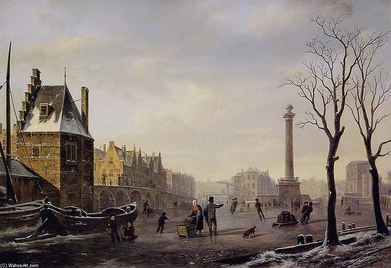 Pompenburg Met Hofpoort In De Winter — Bartholomeus Johannes Van Hove
