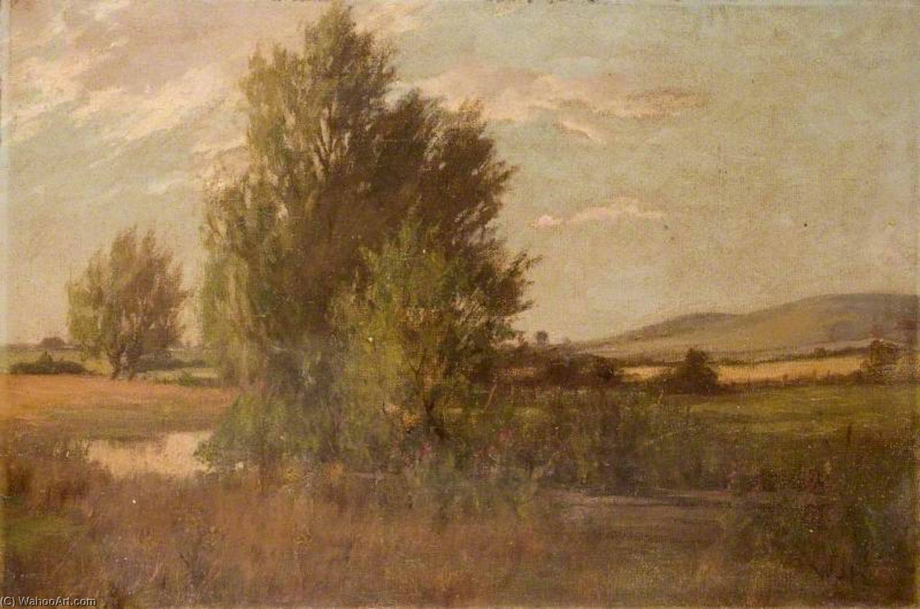 Landscape With A Tree By A River And Hills In The Distance — Theodor Kern