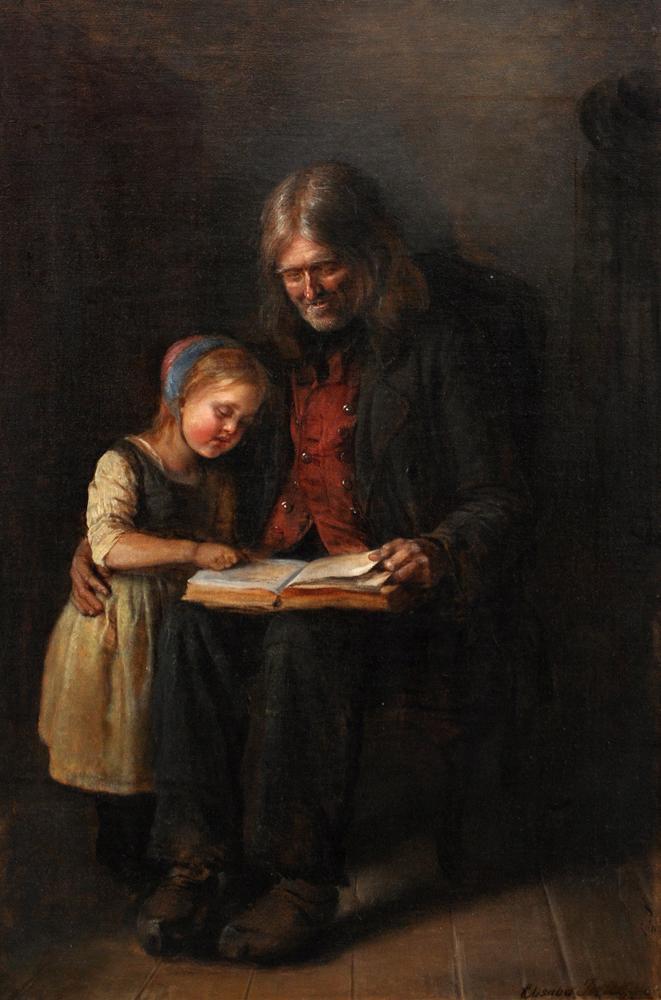 Interior With An Elderly Man Who Reads Aloud To A Girl — Elisabeth Jerichau-baumann