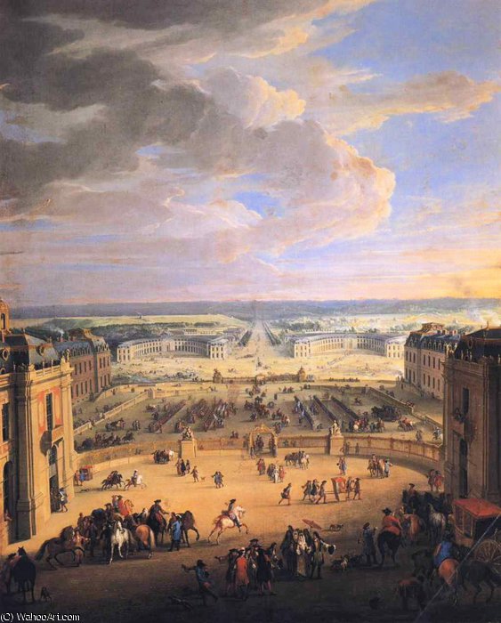 View Of The Forecourts Of The Chateau De Versailles And The Stables — Jean-baptiste Martin (martin Des Batailles)