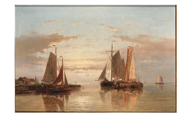 An Estuary At Dawn With Sailingvessels At Anchor — Abraham Hulk Senior