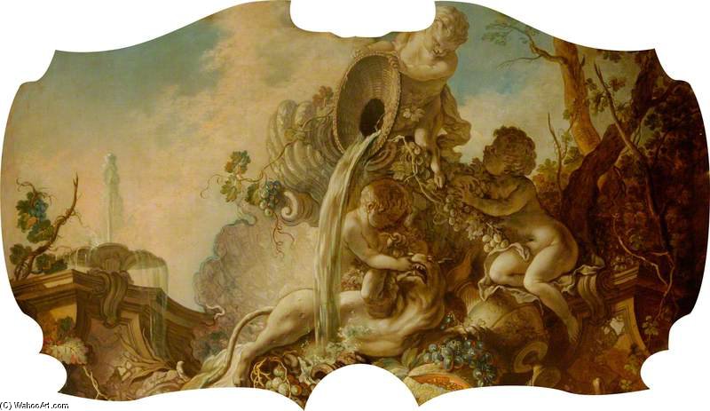 Overdoor With A Faun And Two Putti Feeding A Lioness — Jacques De Lajoue