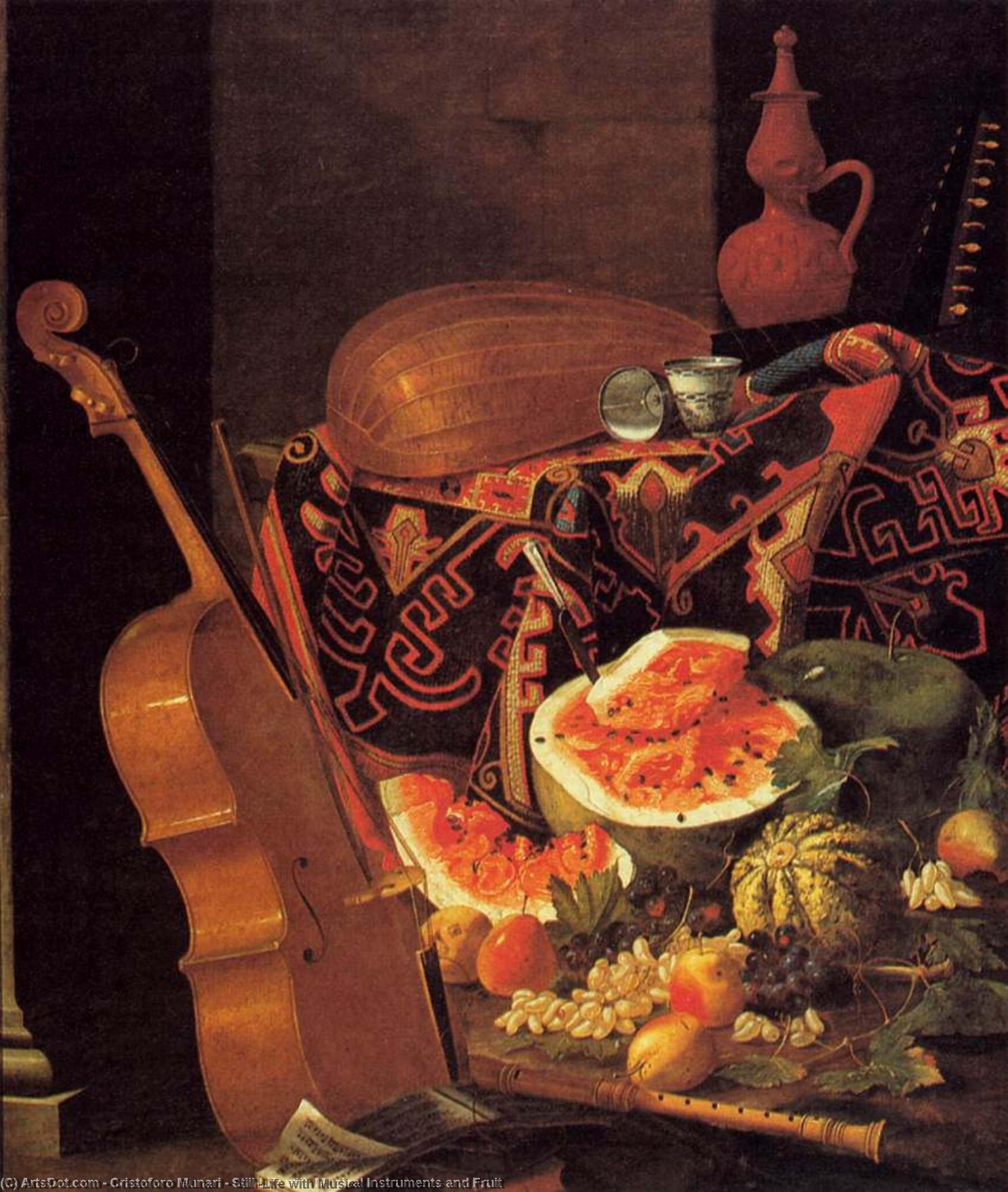 Still-life With Musical Instruments And Fruit — Cristoforo Munari