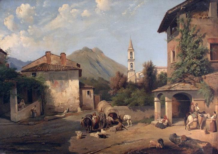 Paysage À L'abreuvoir Vue De Village — Jean Charles Joseph Rémond
