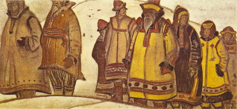 The Scene With Eight Figures In Costumes — Nicholas Roerich