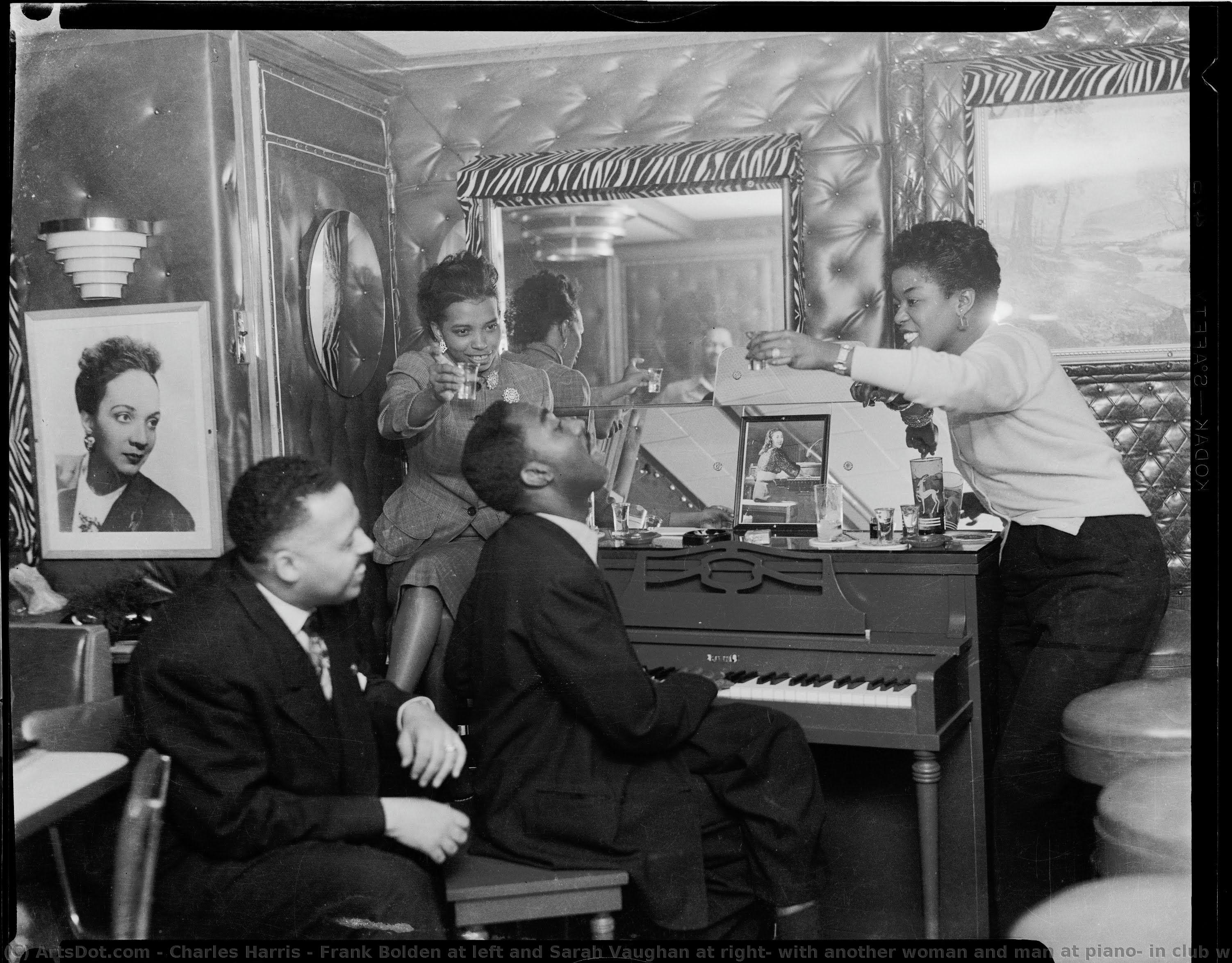 Frank Bolden At Left And Sarah Vaughan At Right, With Another Woman And Man At Piano, In Club With Portrait Of Ann Baker — Charles Harris