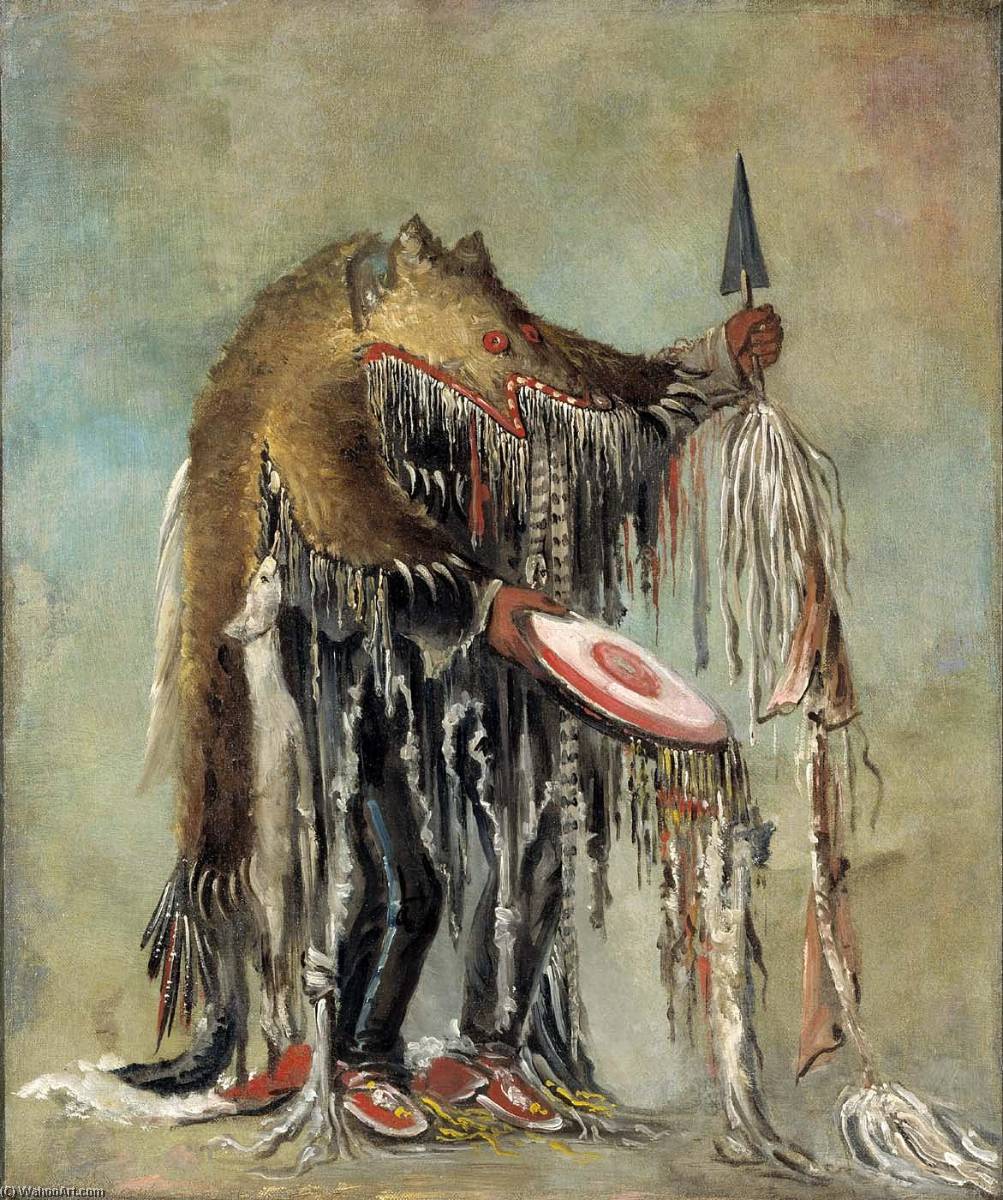 Medicine Man, Performing His Mysteries Over A Dying Man — George Catlin