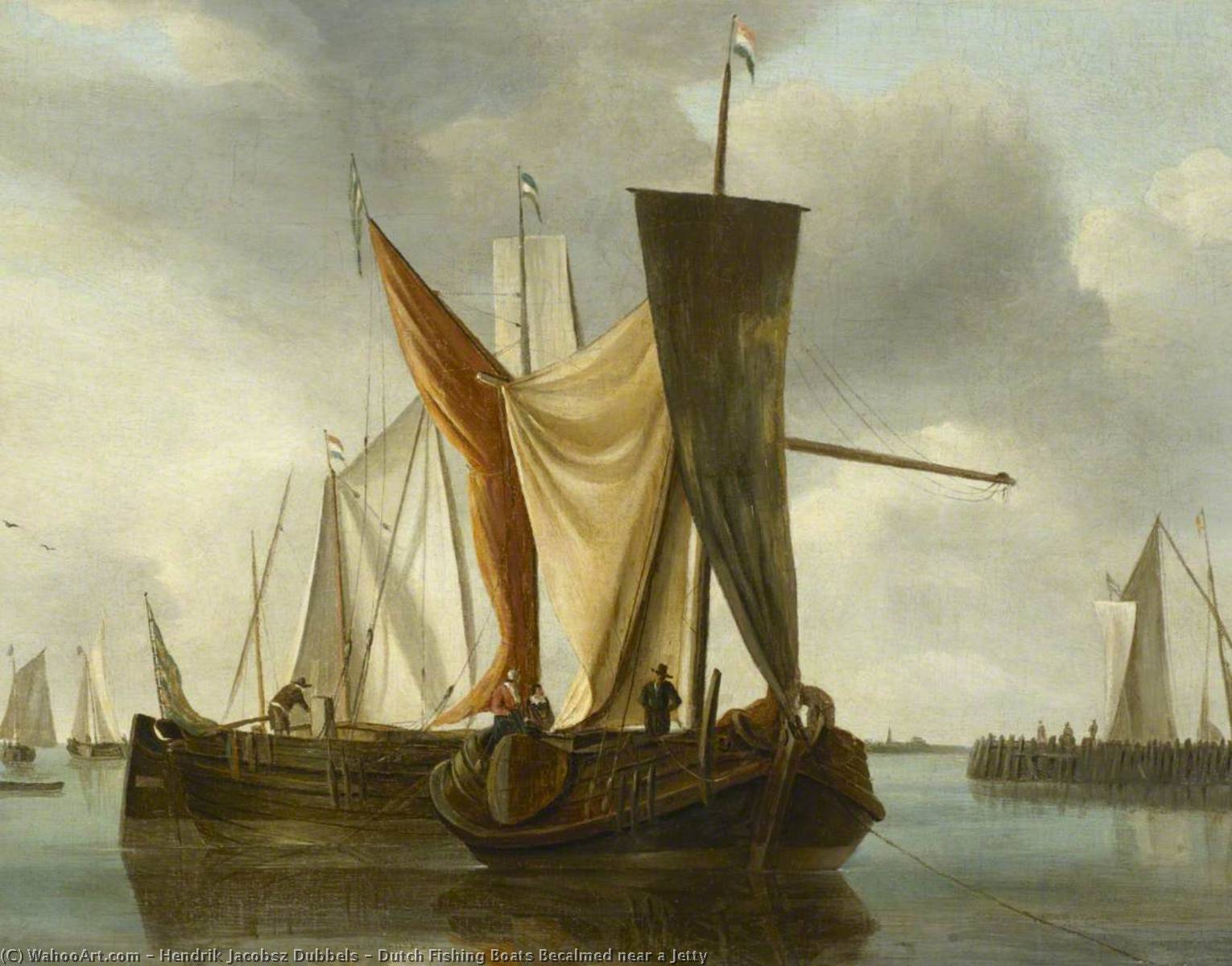 Dutch Fishing Boats Becalmed Near A Jetty — Hendrik Jacobsz Dubbels