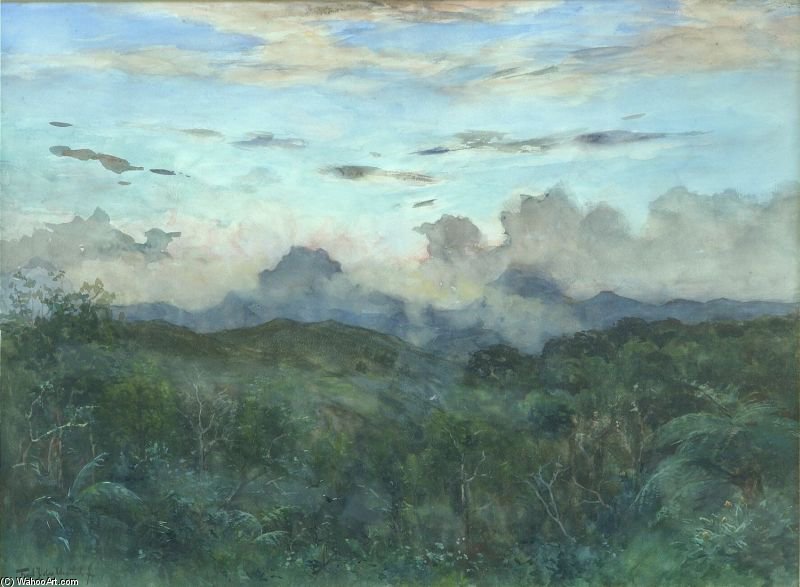 Aquarel. Landschap In De Mist — Fredericus Jacobus Van Rossum Du Chattel