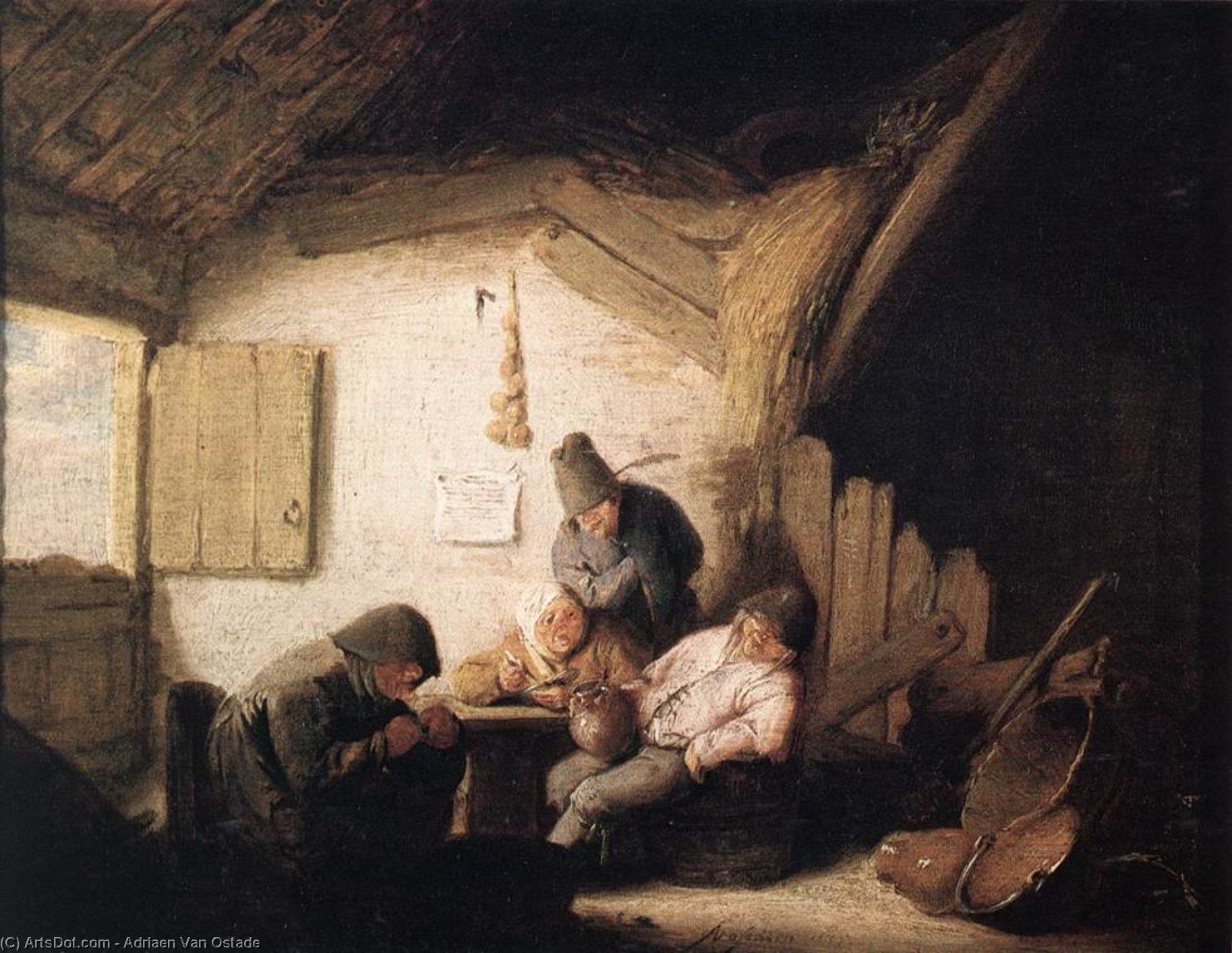 Village Tavern With Four Figures — アドリアーン・ファン・オスターデ