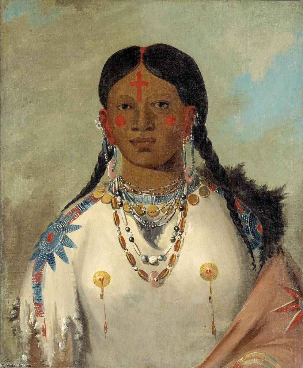Tís Se Wóo Na Tís, She Who Bathes Her Knees, Wife Of The Chief — George Catlin