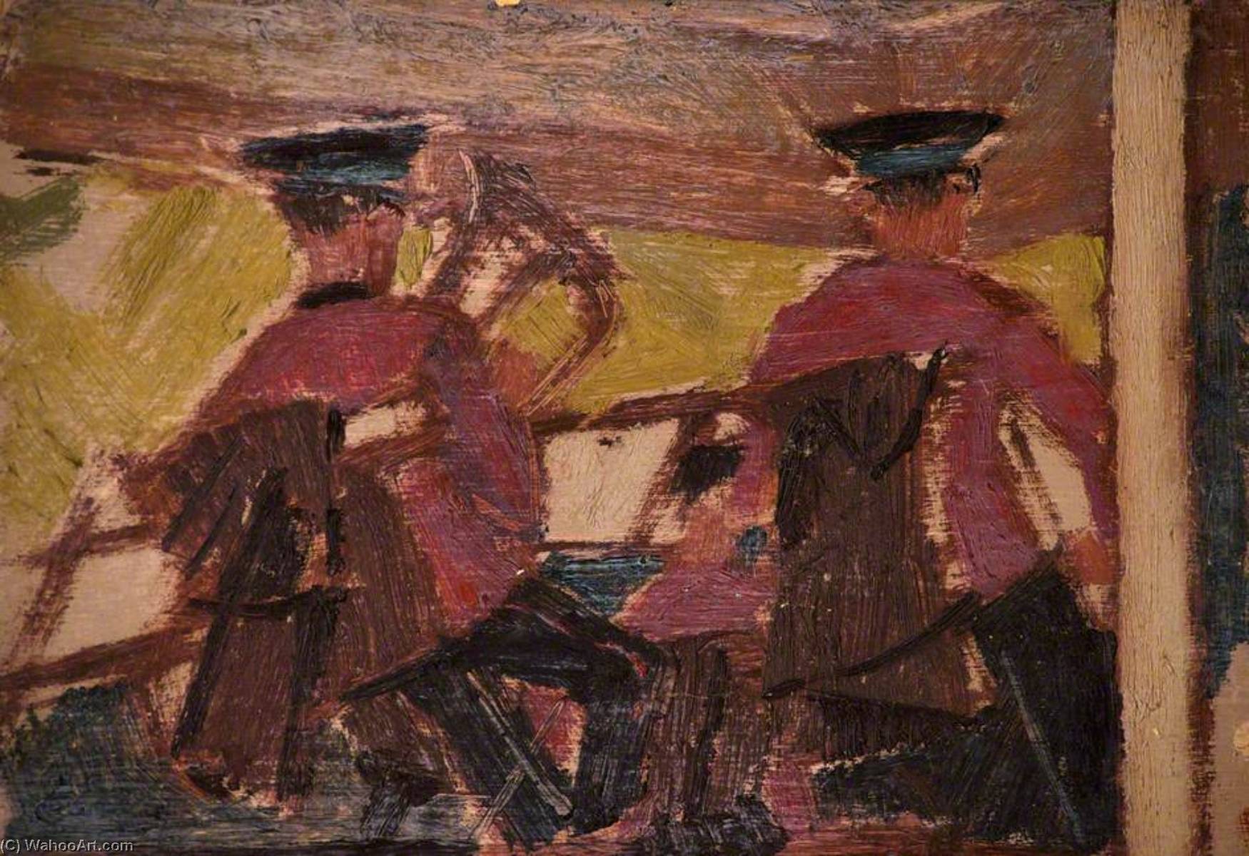 Two Members Of A Brass Band In A Bandstand — Edward Morland Lewis