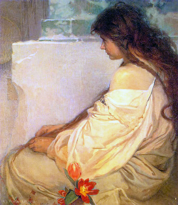 Girl With Loose Hair And Tulips — Alphonse Mucha