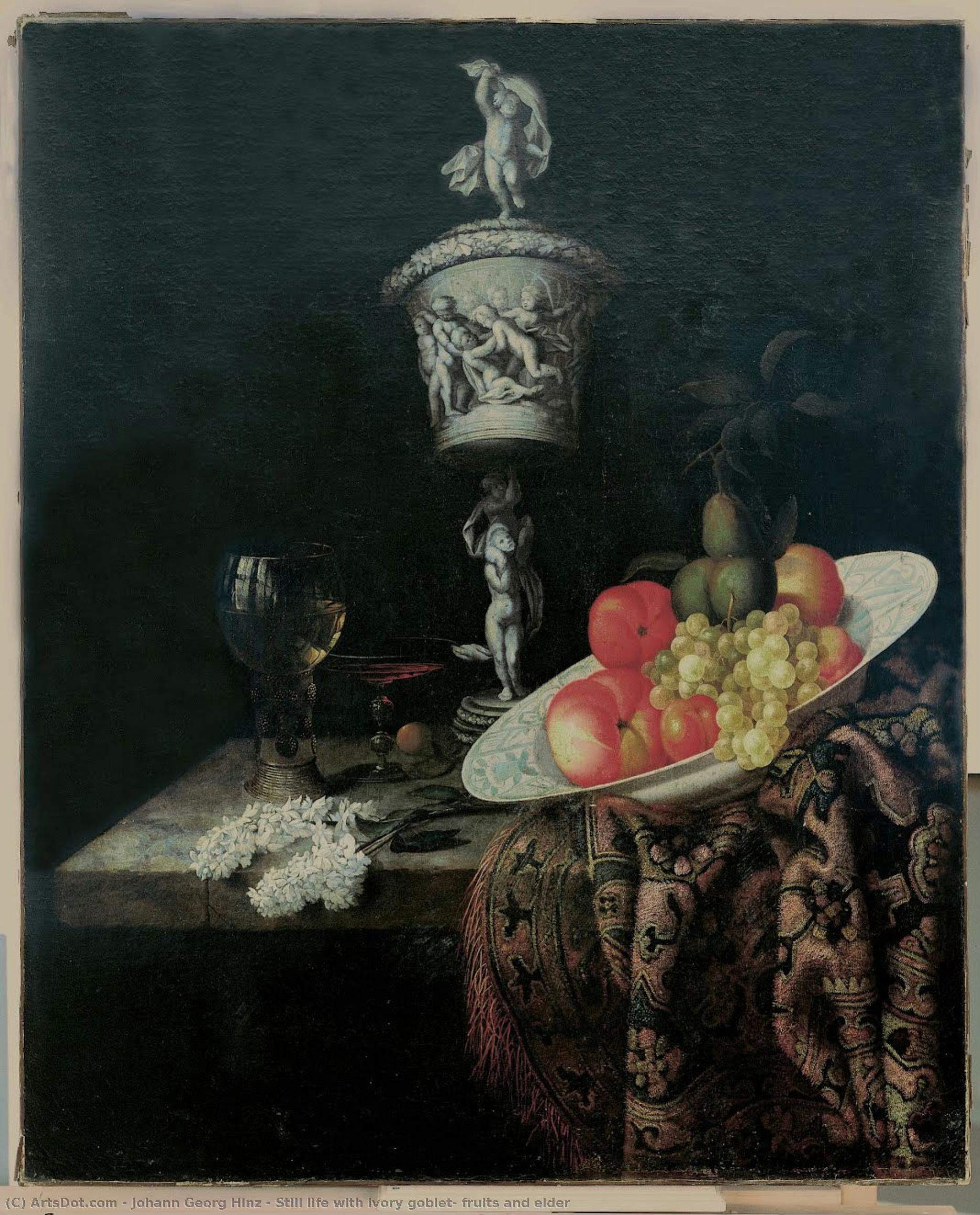 Still Life With Ivory Goblet, Fruits And Elder — Johann Georg Hinz