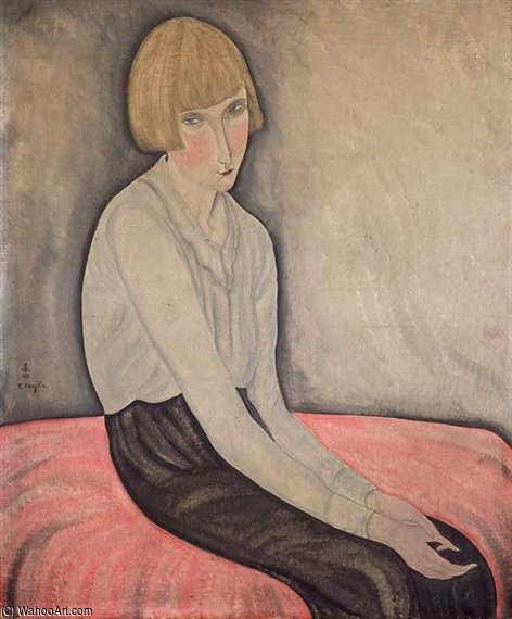 Jeune Femme Sur Canapé Rose — Léonard Tsuguharu Foujita