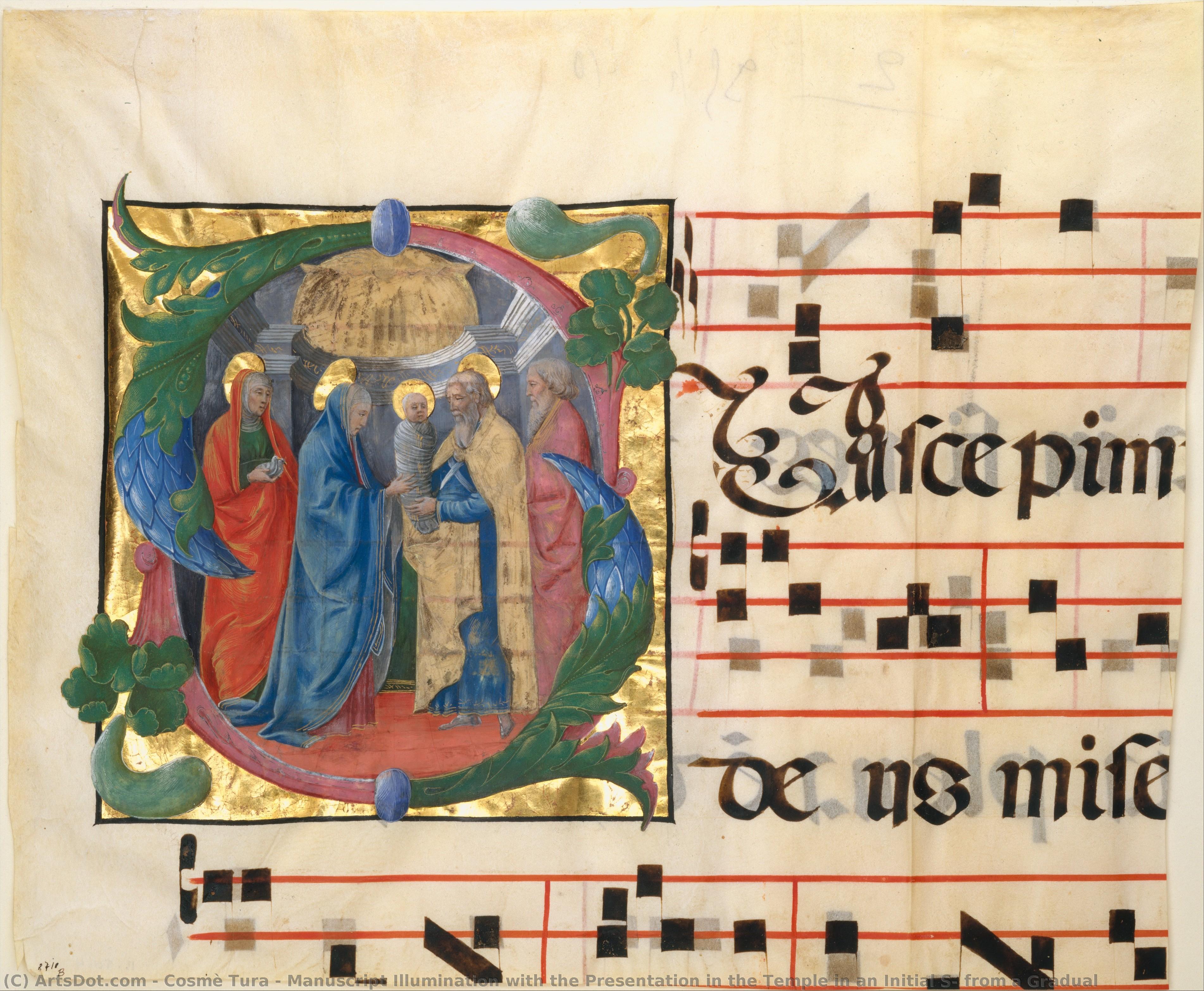 Manuscript Illumination With The Presentation In The Temple In An Initial S, From A Gradual — Cosmè Tura