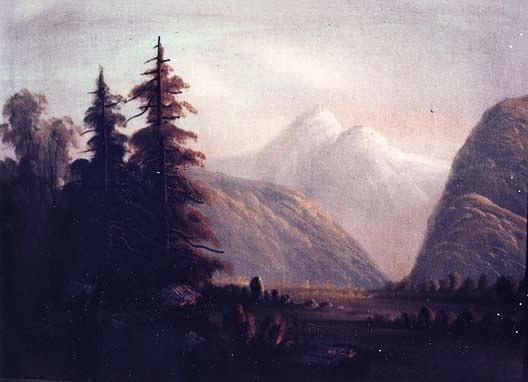 American Mountain Landscape With Fir Trees, (painting) — Joseph H Hidley