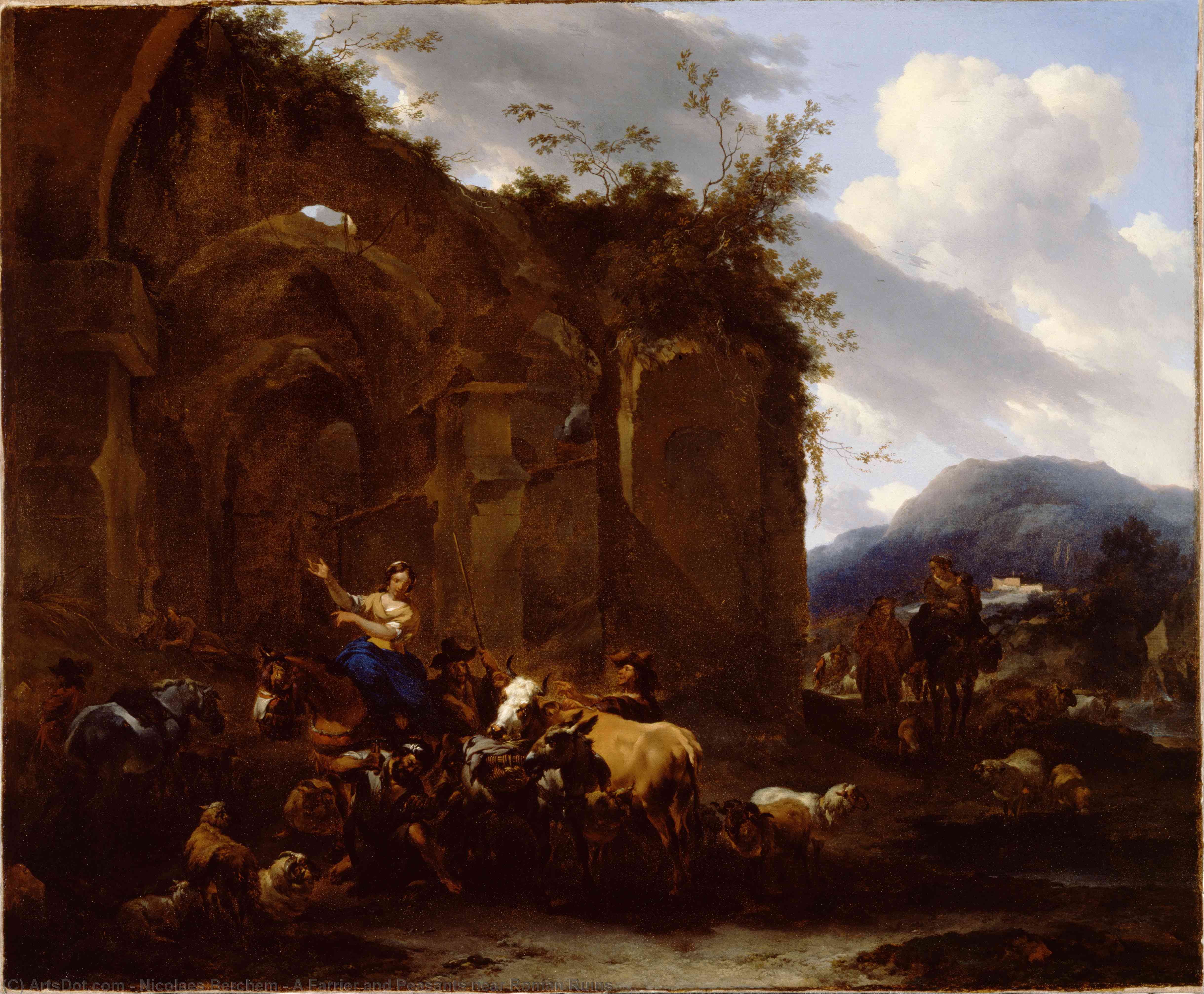 A Farrier And Peasants Near Roman Ruins — Nicolaes Pietersz Berchem