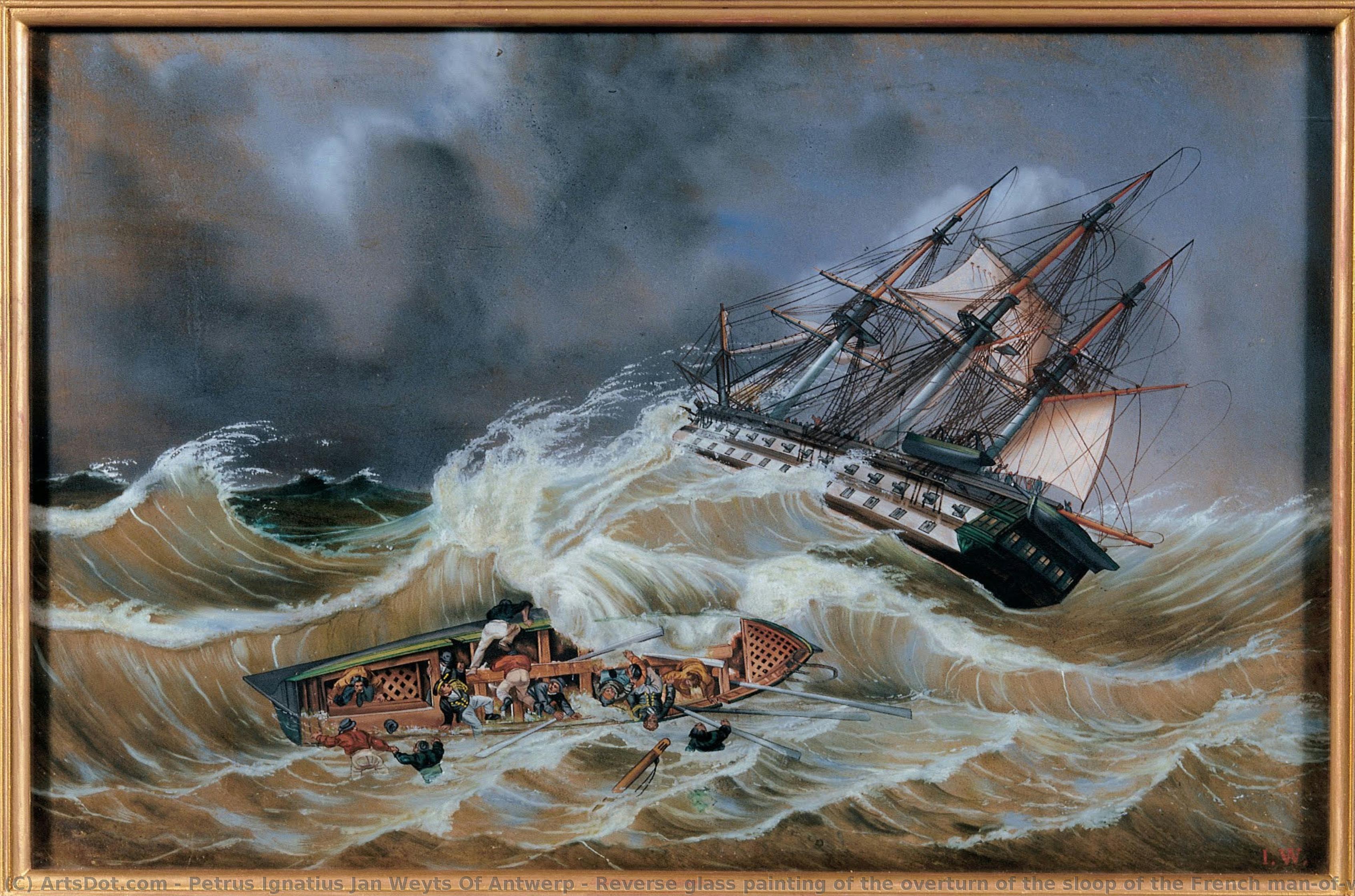 Reverse Glass Painting Of The Overturn Of The Sloop Of The French Man-of-war — Petrus Ignatius Jan Weyts Of Antwerp