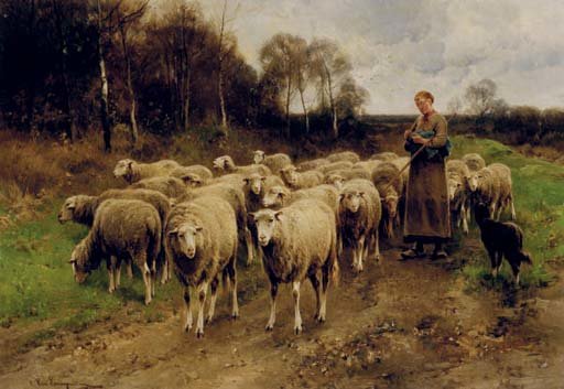 Shepherdess With Her Sheep — Cornelis Van Leemputten
