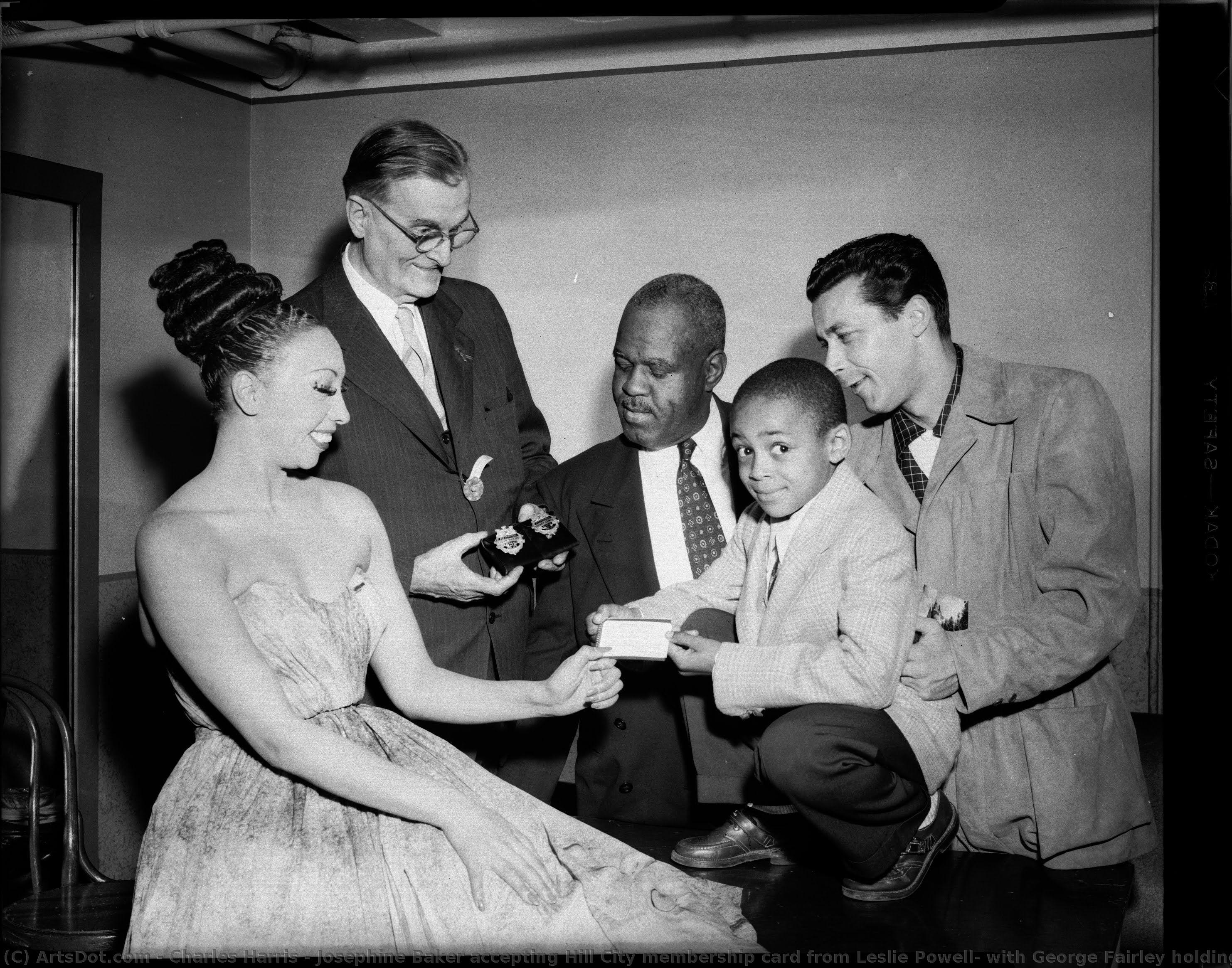 Josephine Baker Accepting Hill City Membership Card From Leslie Powell, With George Fairley Holding Police Badges Honoring Dean Martin And Jerry Lewis, And Howard Mckinney And Jo Bouillon In Background — Charles Harris