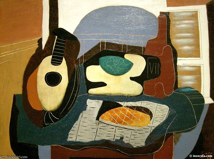 Mandolina, Panier De Frutas, Botella Y Pastelería — Pablo Picasso