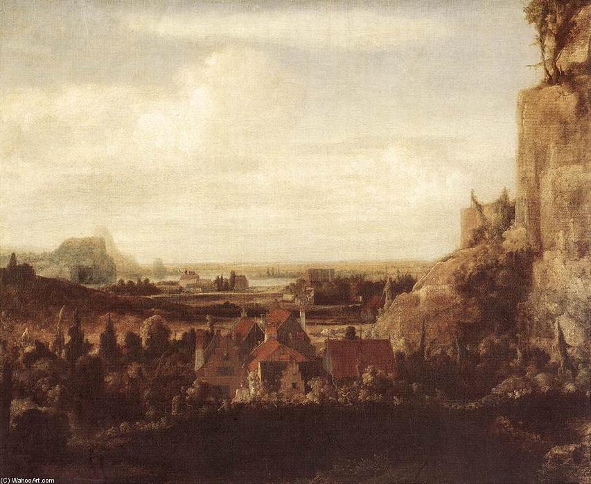A River Valley With A Group Of Houses — Hercules Seghers