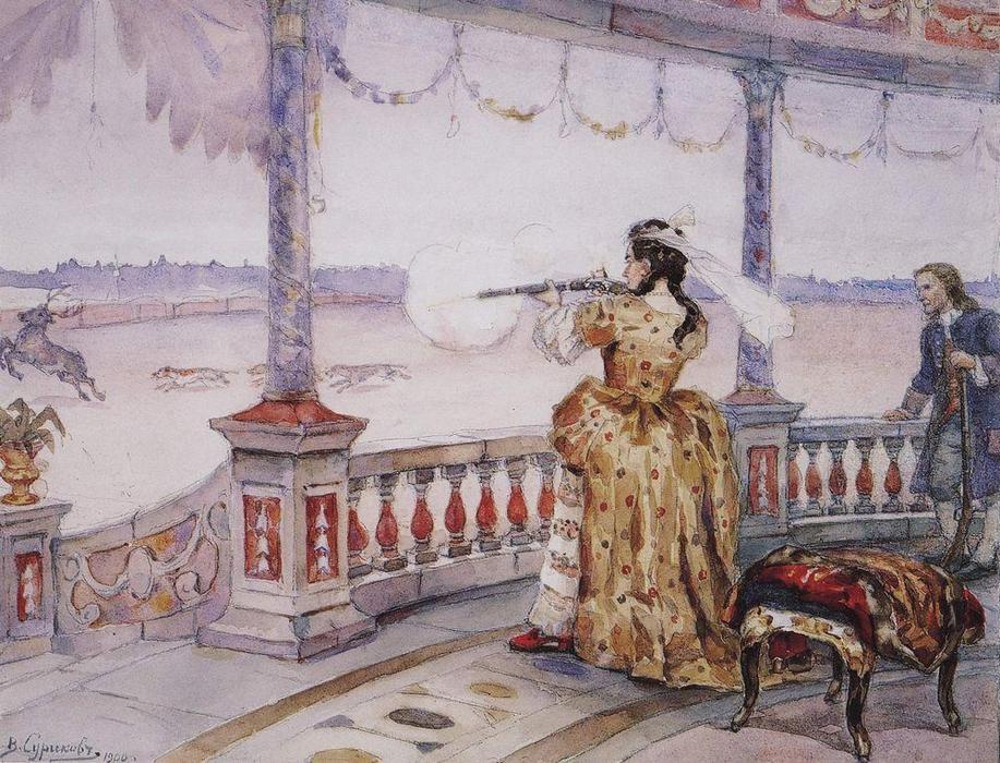 Empress Anna Ioannovna In Peterhof Temple Shoots Deer — Vasily Ivanovich Surikov