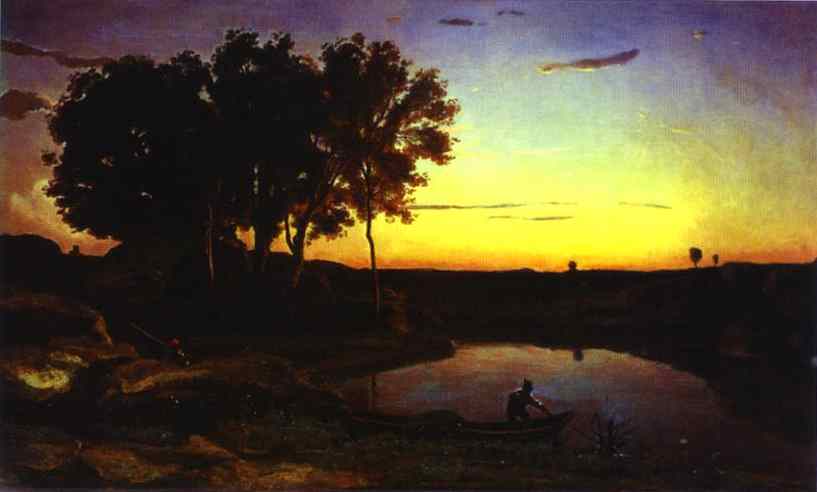 Landscape With Lake And Boatman — Jean-baptiste-camille Corot