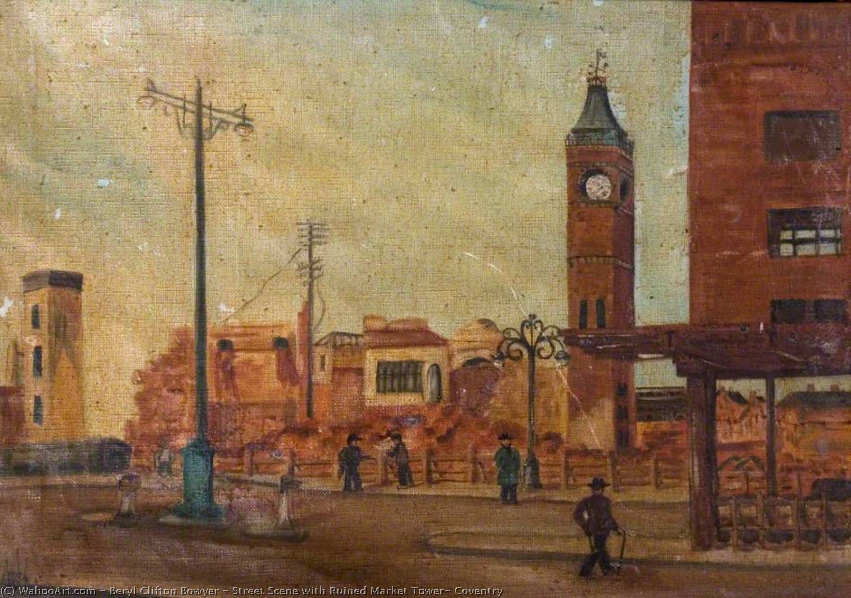 Street Scene With Ruined Market Tower, Coventry — Beryl Clifton Bowyer