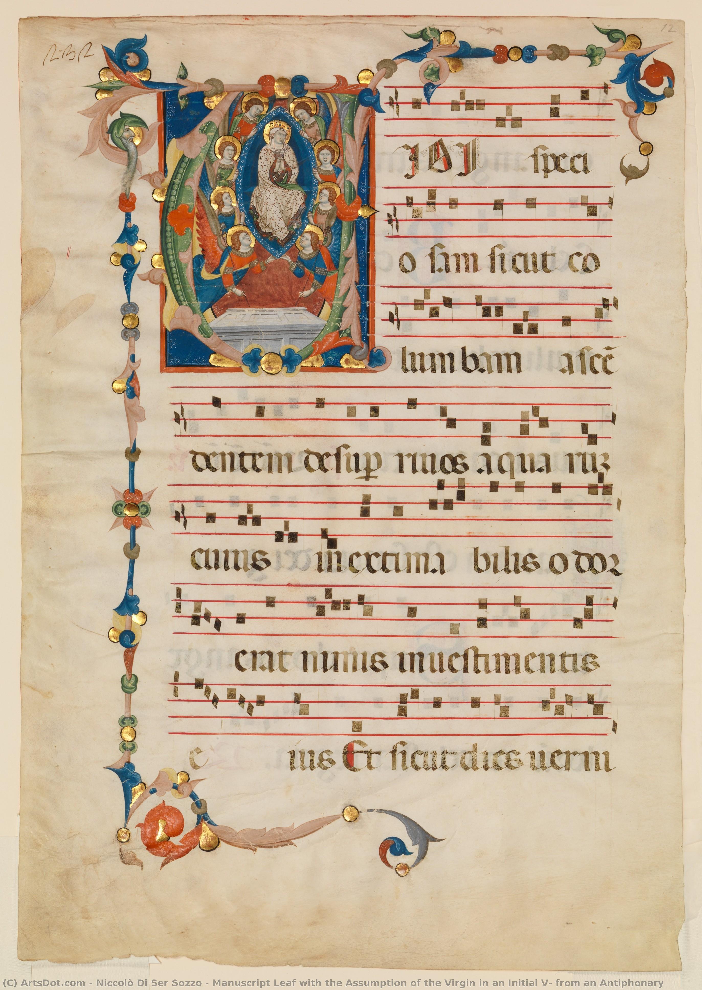 Manuscript Leaf With The Assumption Of The Virgin In An Initial V, From An Antiphonary — Niccolò Di Ser Sozzo