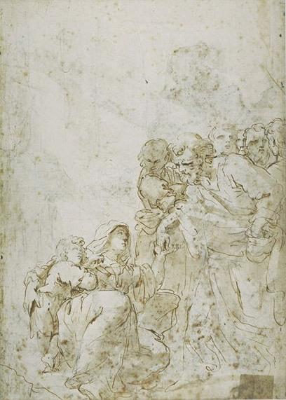 Old Man Giving Alms To A Woman And A Child — Salvator Rosa