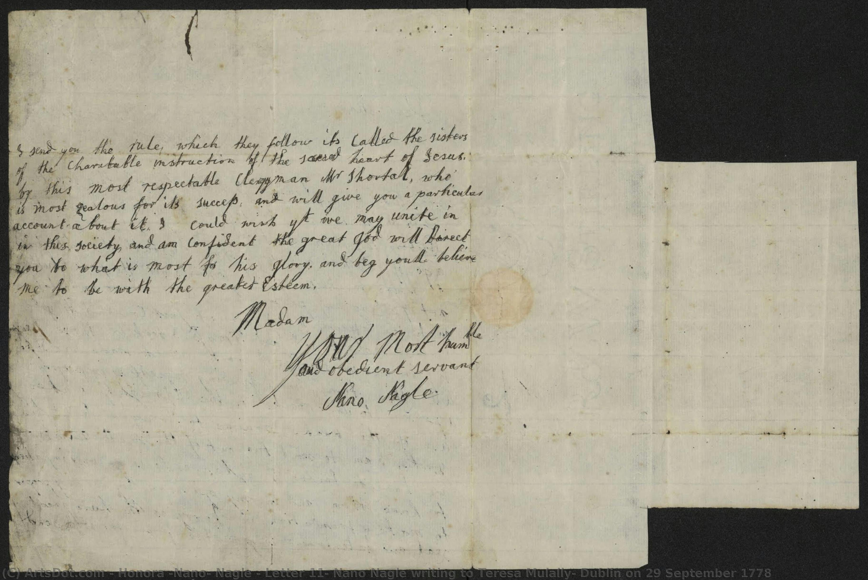 Letter 11: Nano Nagle Writing To Teresa Mulally, Dublin On 29 September 1778 — Nano Nagle