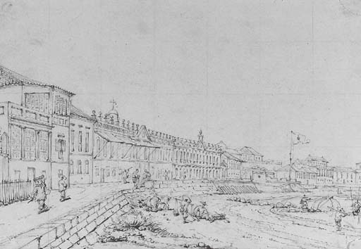 The Praya Grande From The South-west, Looking Towards The Town; And A Street Scene, Macao — George Chinnery