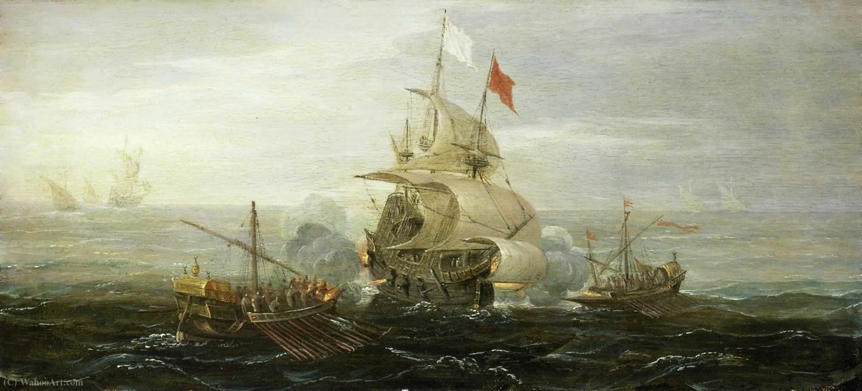 French Ship And Barbary Pirates. Circa - (1615) — Aert Anthonisz