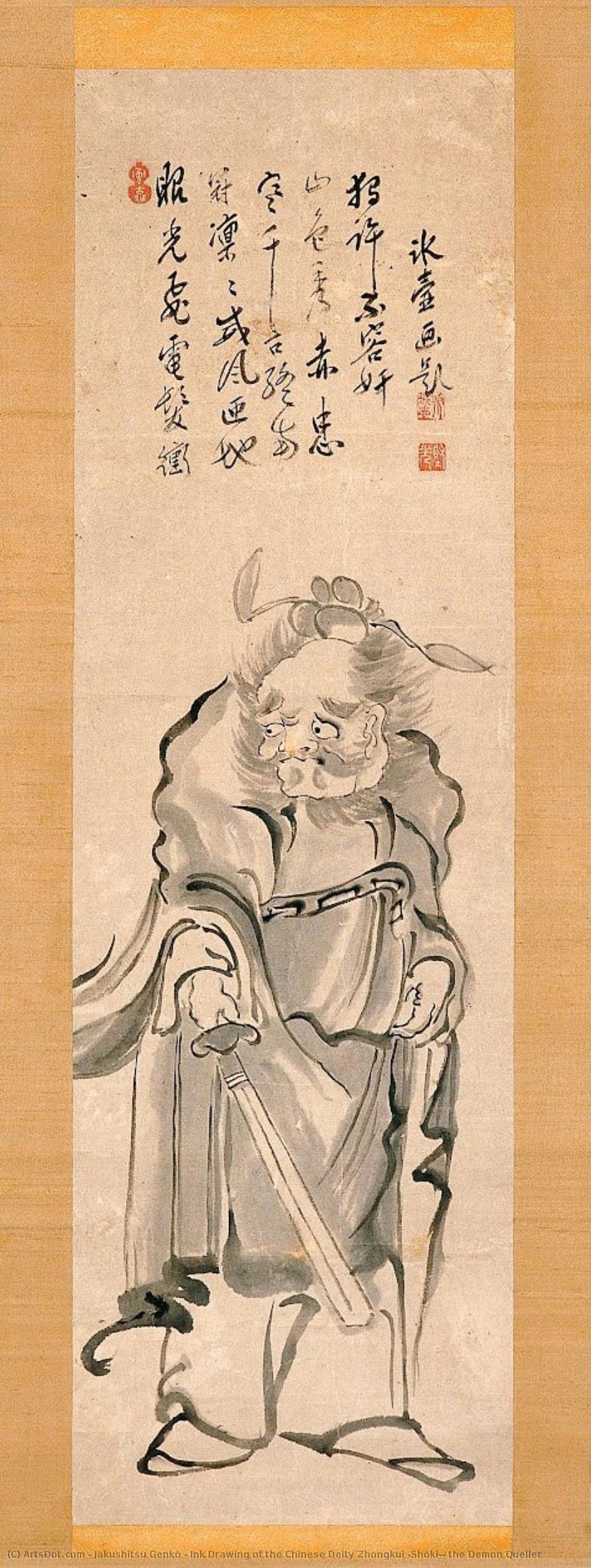 Ink Drawing Of The Chinese Deity Zhongkui (shōki), The Demon Queller — Jakushitsu Genkō