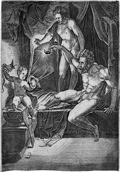 Hercules Strangling The Snakes — Agostino Dei Musi
