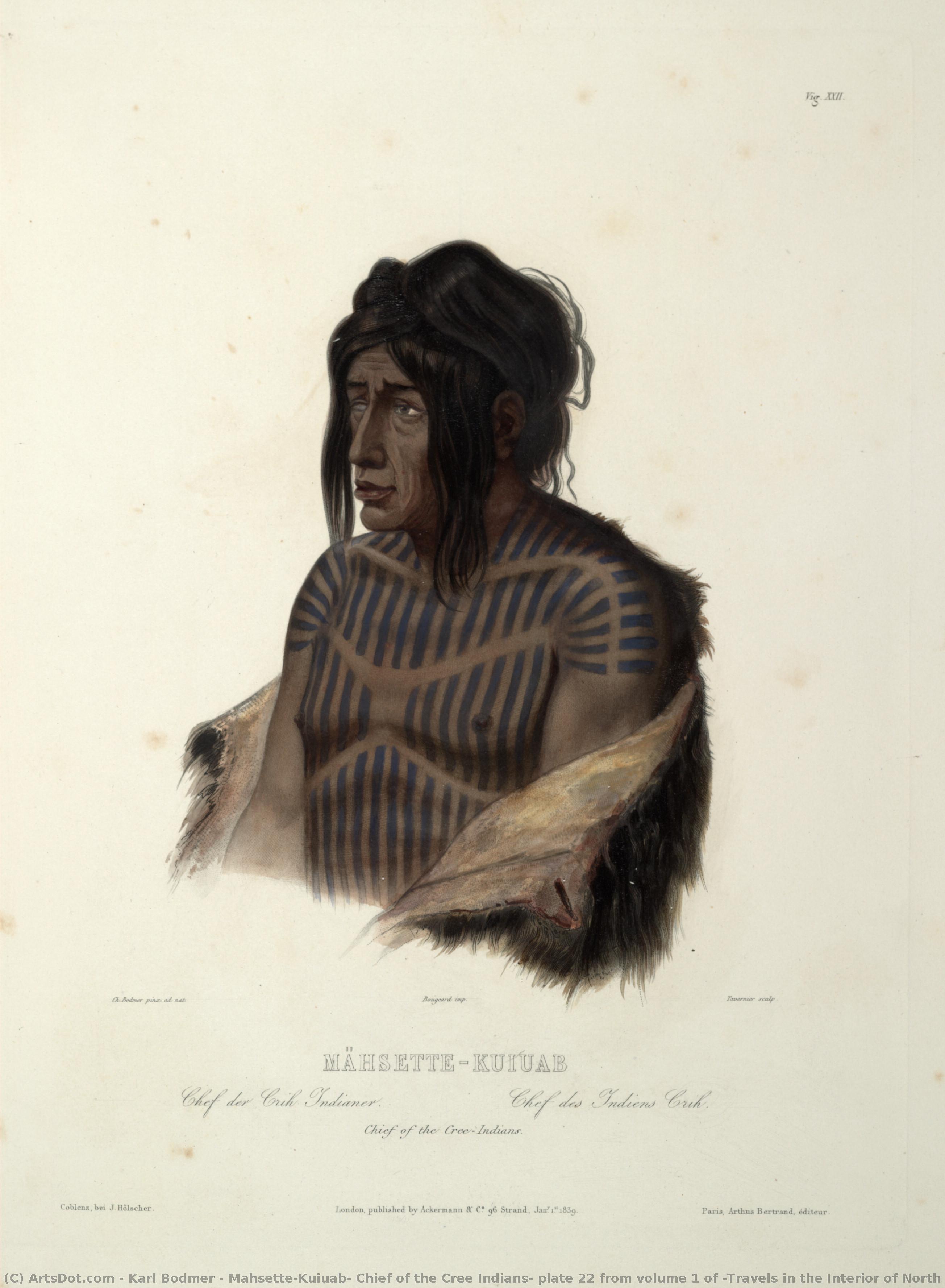Mahsette-kuiuab, Chief Of The Cree Indians, Plate 22 From Volume 1 Of `travels In The Interior Of North America' — Карл Бодмер