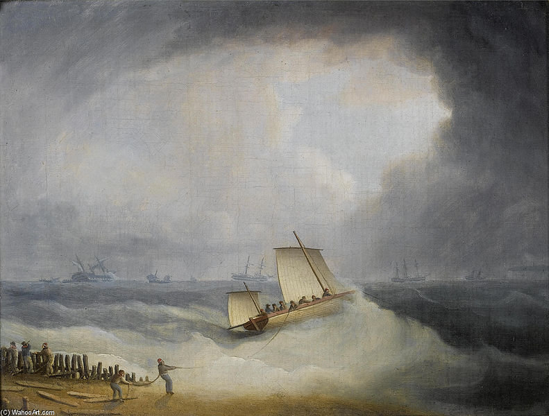 A Deal Lugger Going Off To Storm Bound Ships In The Downs — Thomas Buttersworth