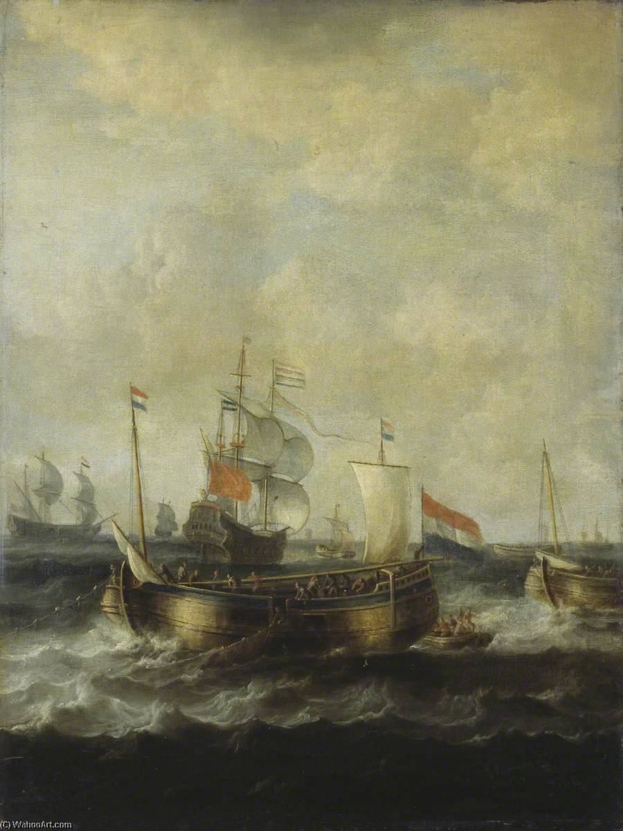 Dutch Indiamen Passing Herring Busses — Bonaventura I Peeters