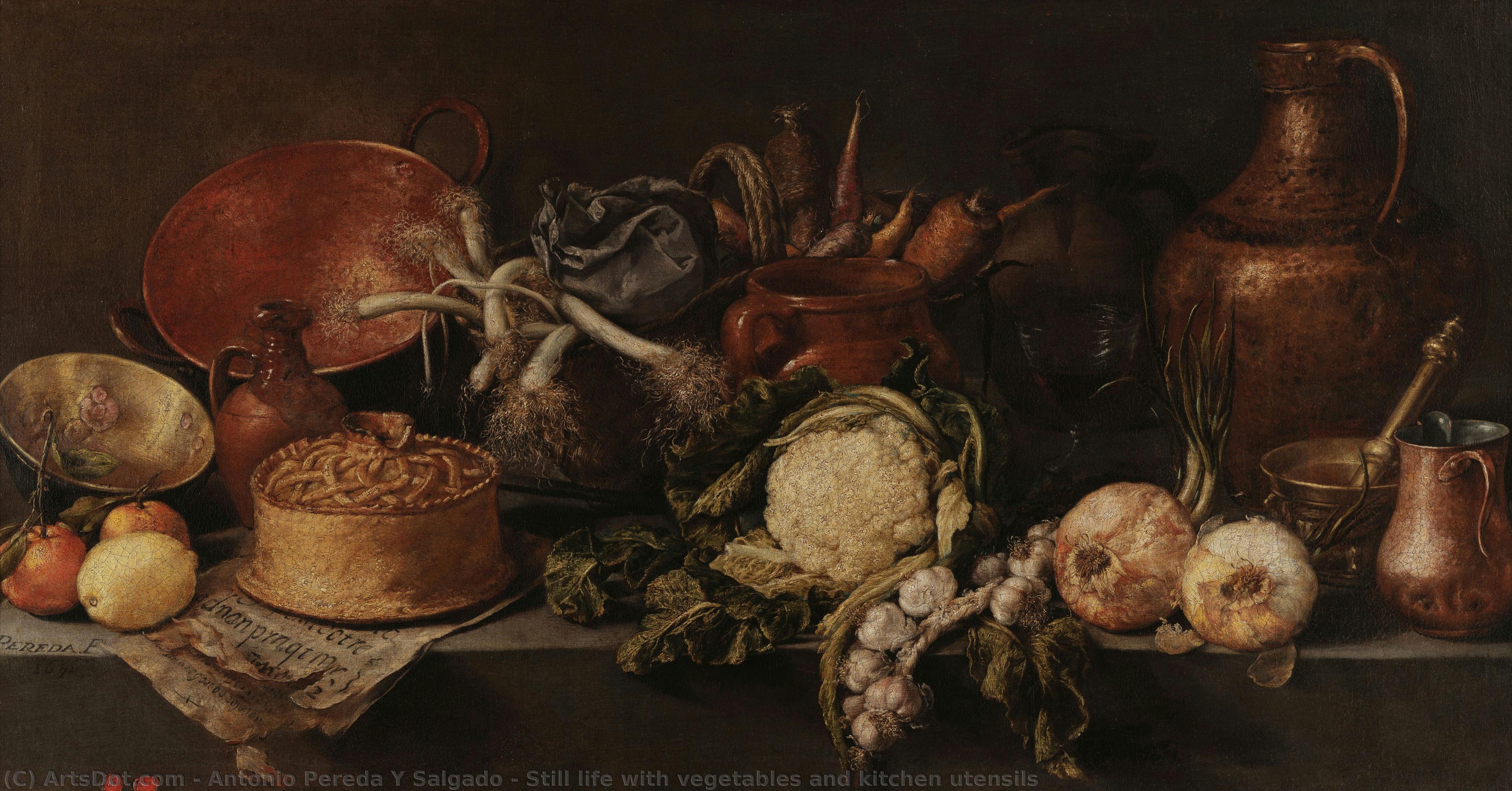 Still Life With Vegetables And Kitchen Utensils — Antonio Pereda Y Salgado