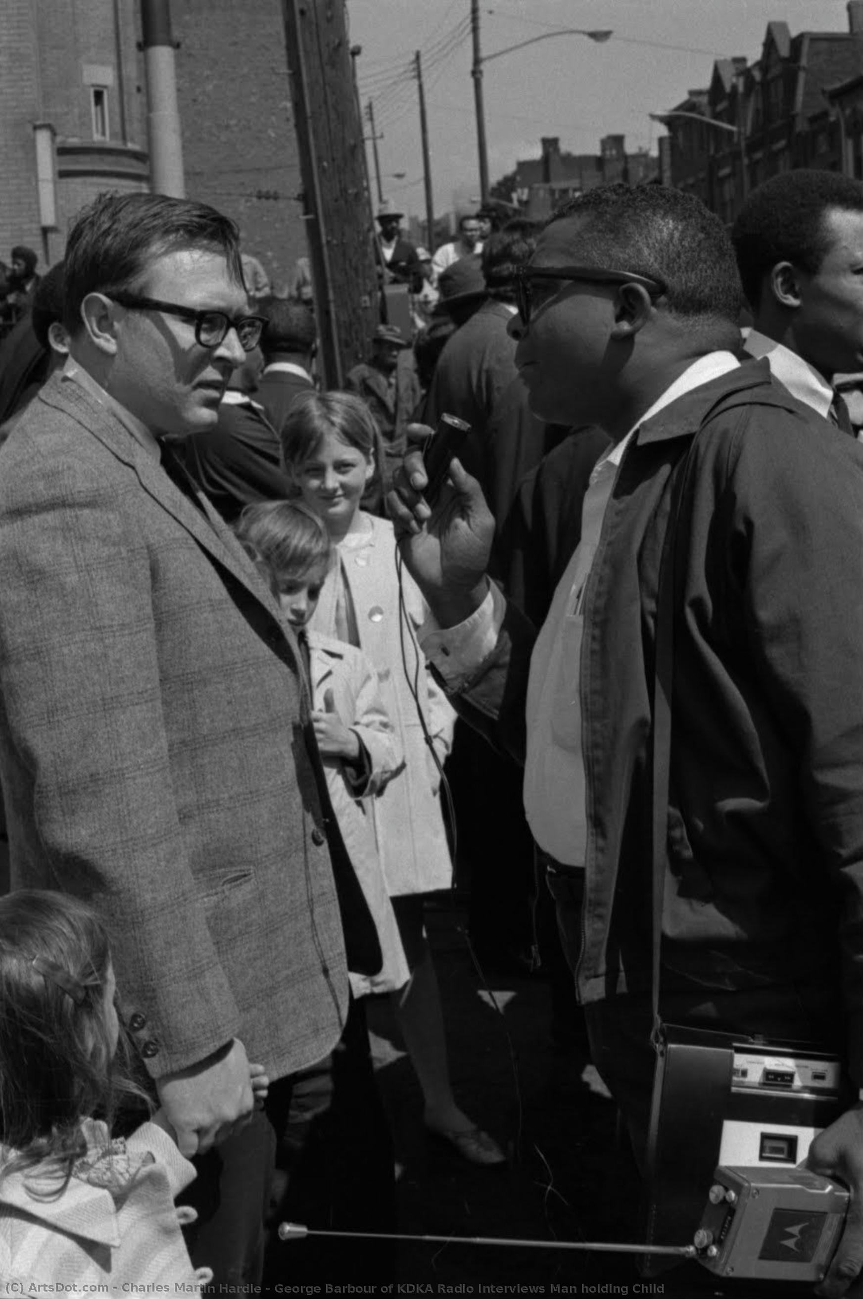 George Barbour Of Kdka Radio Interviews Man Holding Child — Charles Martin Hardie