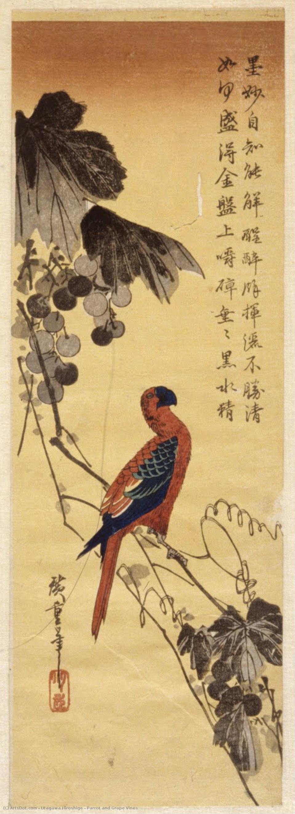 Papagei Und Weinranken — Utagawa Hiroshige
